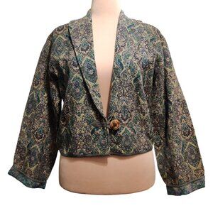 Flashback L Womens Jacket Cropped Paisley Tapestry Boho Cottagecore 90s Vintage